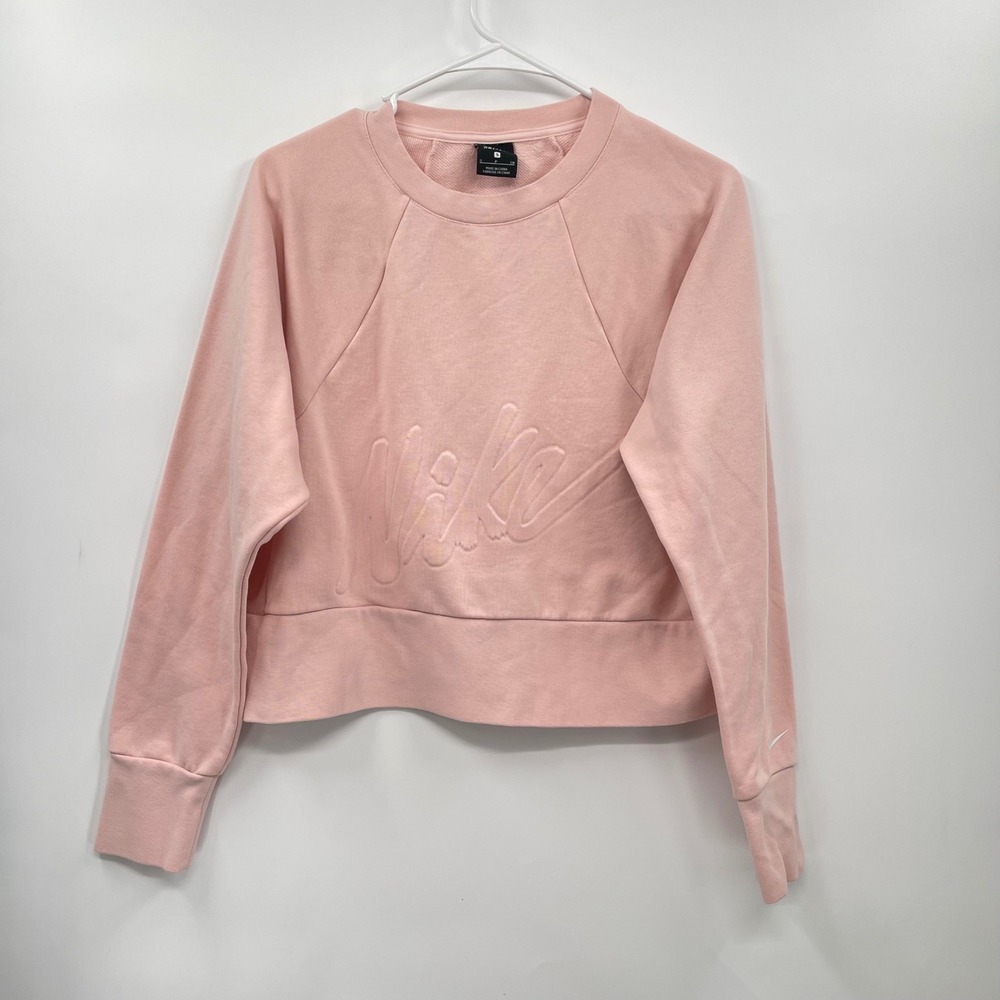 Nike Dri Fit Pink Crewneck Sweatshirt Embossed Logo Raglan Sleeve Women Size S